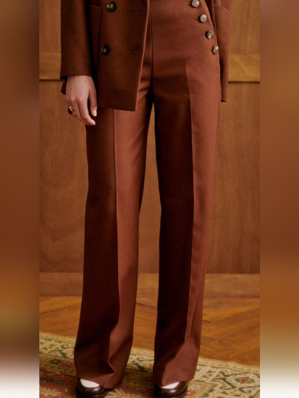 Sezane Marino High-Waist Wide-Leg Pants